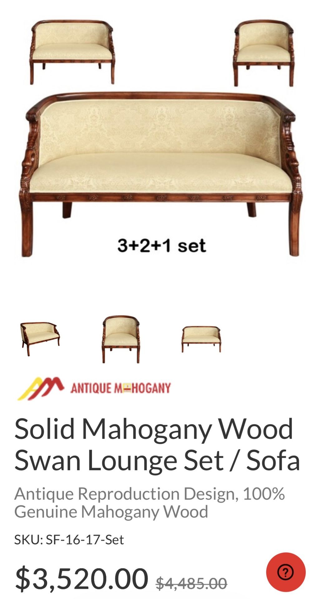Solid Mahogany Wood Swan Lounge Set 