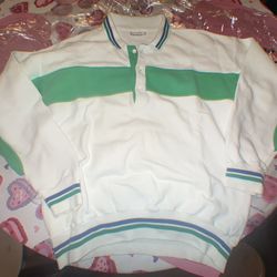 	 Vintage Adidas Sweatshirt Size L White Collared Pullover Jumper 90s Sport Style