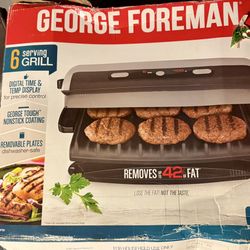 NEW George Foreman 6-Serving Removable Plate Electric Indoor Grill and Panini Press, model number GRP99
