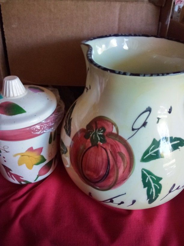 Large Pitcher/ Vase And Fall Candle