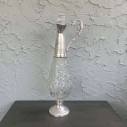 NORLEANS Italy Handmade Silver-Plated/Cut-Crystal Wine Decanter (H: 15-3/4”)