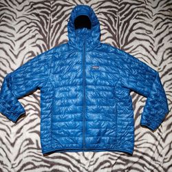 Patagonia Micro Puff hooded puffer zip up jacket size XXL men's blue lightweight