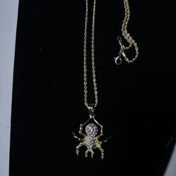 Gold Plated Spider Pendant And Rope Chain (Lab Simulated Diamonds)