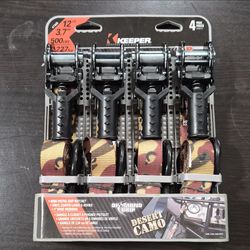 Keeper 47305 Desert Camo 1in x 12ft Ratchet Tie Down Straps S-Hook 4pk 500lb