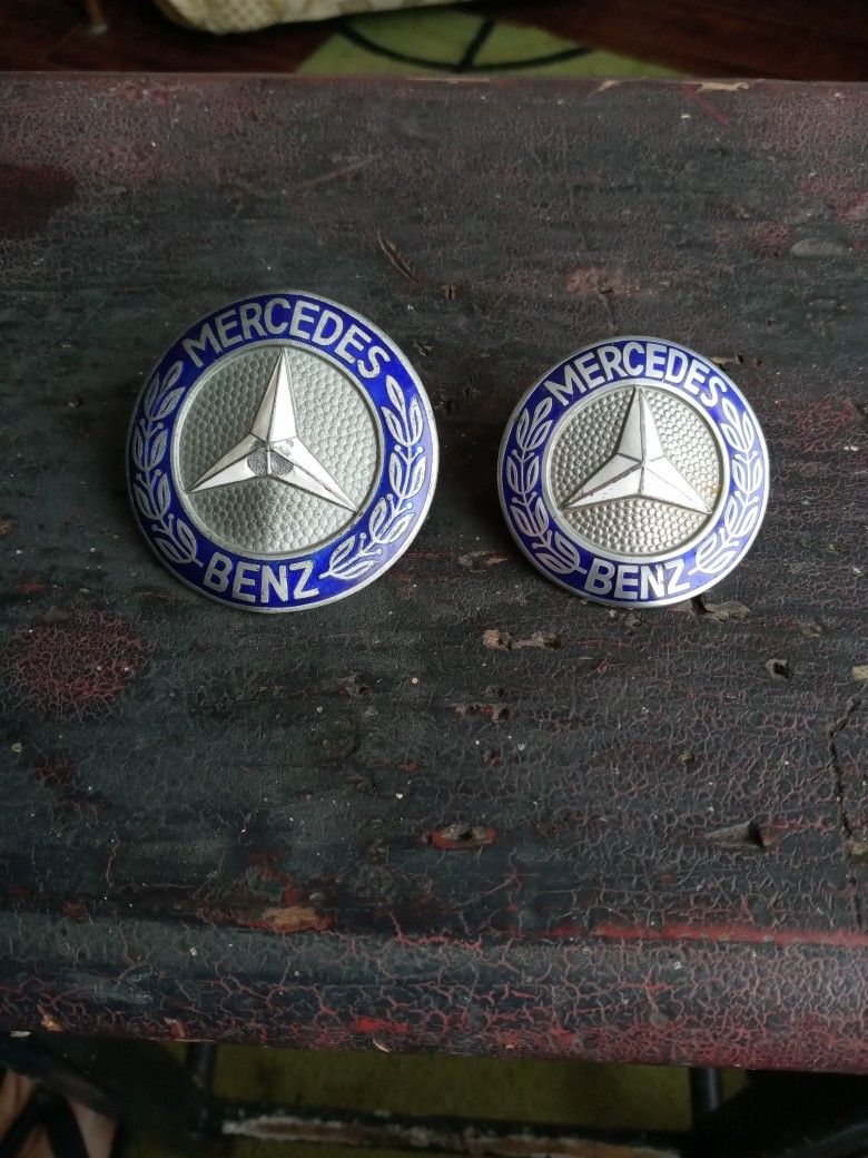 2 Vintage Mercedes Badges Porcelain