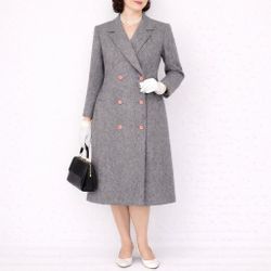 Vintage Emily Petites - Women's Grey Tweed Double-Breasted Long Coat - Size 4