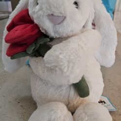 JellyCat Cream Bunny With A Rose - Zoe