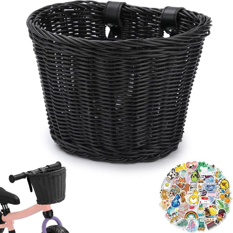 Kids Bike Basket Front,Hand-Woven Multi-Color Boys Girls Front Bicycle Basket
