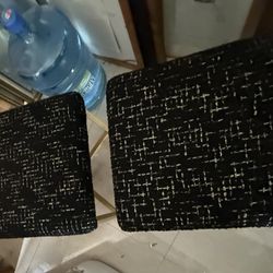 2-black Fabric Stools With Matte Gold Frame