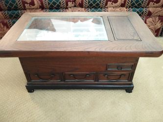 Antique Japanese Hibachi table with glass top