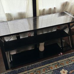 GLASS TV STAND WITH STAND MOUNT FOR $50