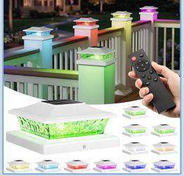 4x4 Post Solar Lights Color Changing with Remote, 12 Pack White RGB Solar Post Lights, 4x4 Post Caps Wood Vinyl,5x5 Vinyl & 6x6 Wood,IP64 Waterproof