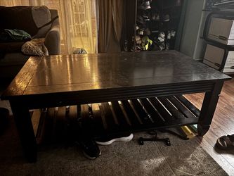 Dark Wood Coffee Table with Bottom Shelf