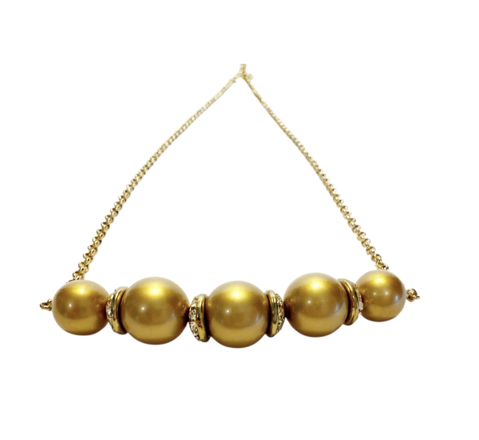 Vintage Trifari Signed Gold Tone 18” Chain Necklace 5 Beads & Sparkly Separators