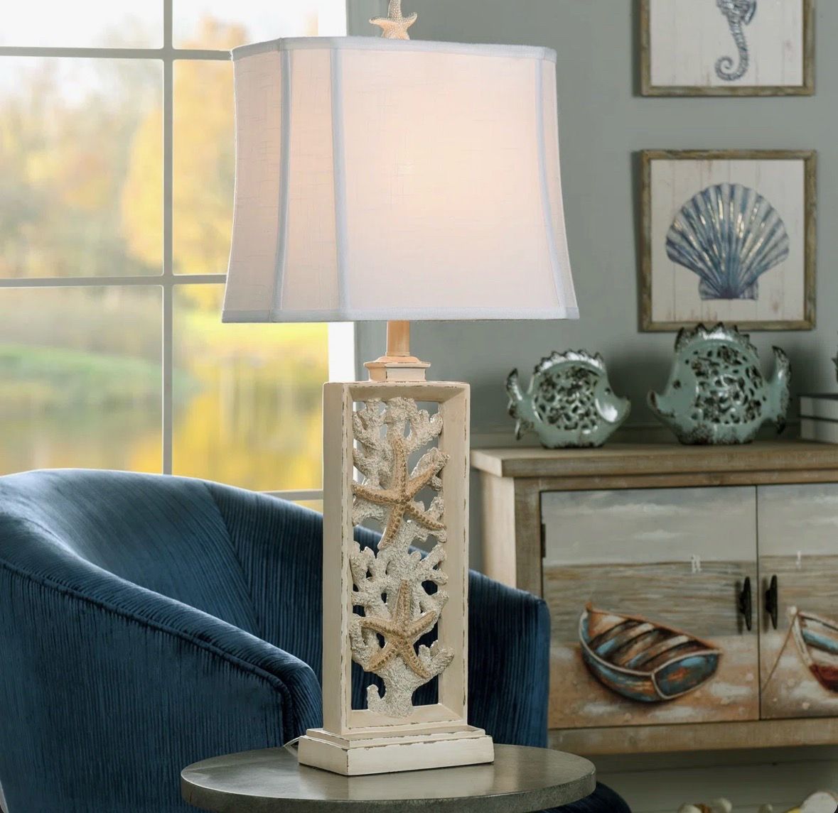 π¨NEW Coastal Table Lamp β Weathered Cream Designer Style DEALπ₯