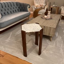 Real Marble & Solid Wood Side Table
