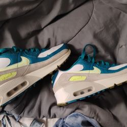 Nike Air Max 90 (GS) Size 5.5Y (7 Womens) Leather Shoes White Volt