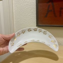 Vintage Gold Floral Crescent Moon Jewelry Dish/Art Nouveau Decor/Made in Germany 