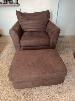 Brown Sofa Chair & Ottoman