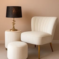 Elegant Velvet Accent Chair + Matching Storage Tables Set – Modern Boutique Style