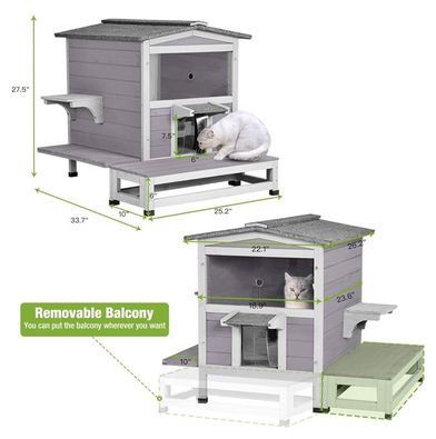 😀 Cat House Outdoor Kitty House with Escape Door, Cat Shelter Weatherproof, Outside Feral Cat Cage