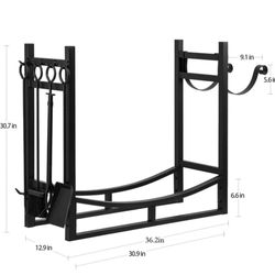 Amabageli Firwood log rack with 4 tools.