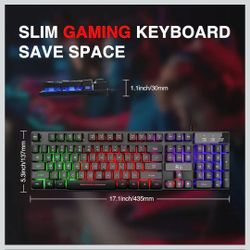 Gaming Keyboard USB Wired Rainbow LED Full Size Office PC Keyboard