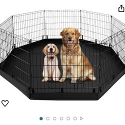 PJYuCien Dog Playpen - Metal Foldable Dog Exercise Pen, Pet Fence Puppy Crate Kennel Indoor Outdoor with 8 Panels 24”H & Bottom Pad for Small Medium P