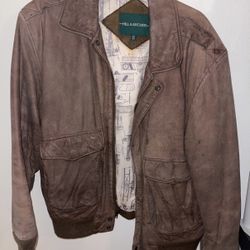 Vintage Hill & Archer size 40 or Men’s brown genuine leather bomber  jacket