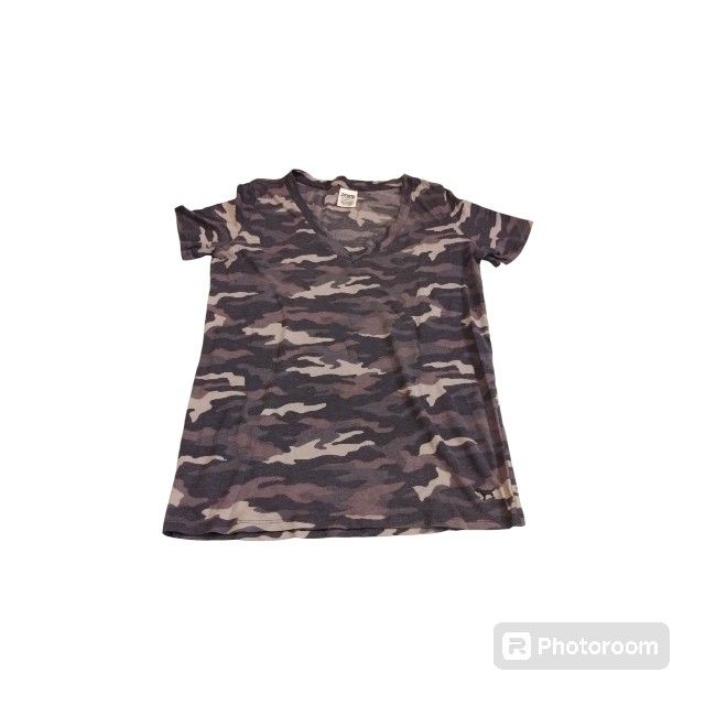 Pink Victorias Secret V-Neck Camo short sleeve T-shirt women size xs
