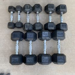 5-25lb Hex Rubber Dumbbell Set Weights 