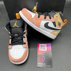 New Nike Air Jordan 1 Mid SE TD Ember Orange White Baby Toddler Girls Boys Shoes Size 6c 7c And 10c 