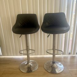Set of 2 Modern Adjustable Bar Stools - Black Leatherette