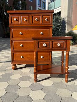 Pier 1 Cherry 5-Drawer Chest + Matching Nightstand Set