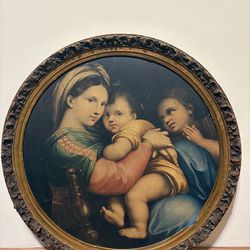 Madonna of the Chair by Raphael, Round Gilt Wood Frame