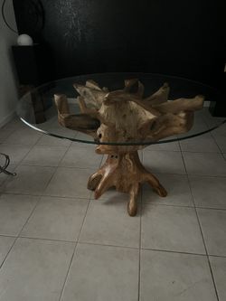 Beautiful Original Wood Table With 42 In Glass