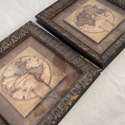 2 Thick Framed Global Map Wall Decor 