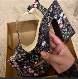 Floral Platform Block Heel Sandals