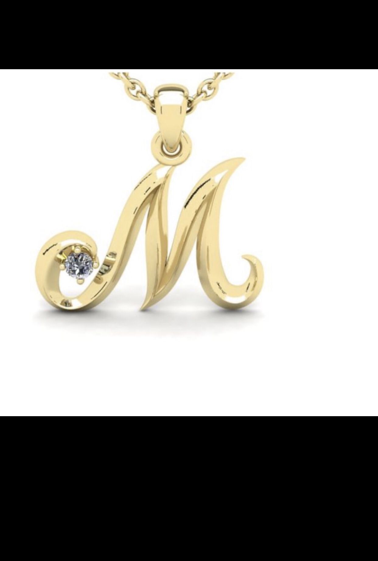Diamond Accent M Swirly Initial Necklace In 14K Yellow Gold With 18 Inch Cable Chain