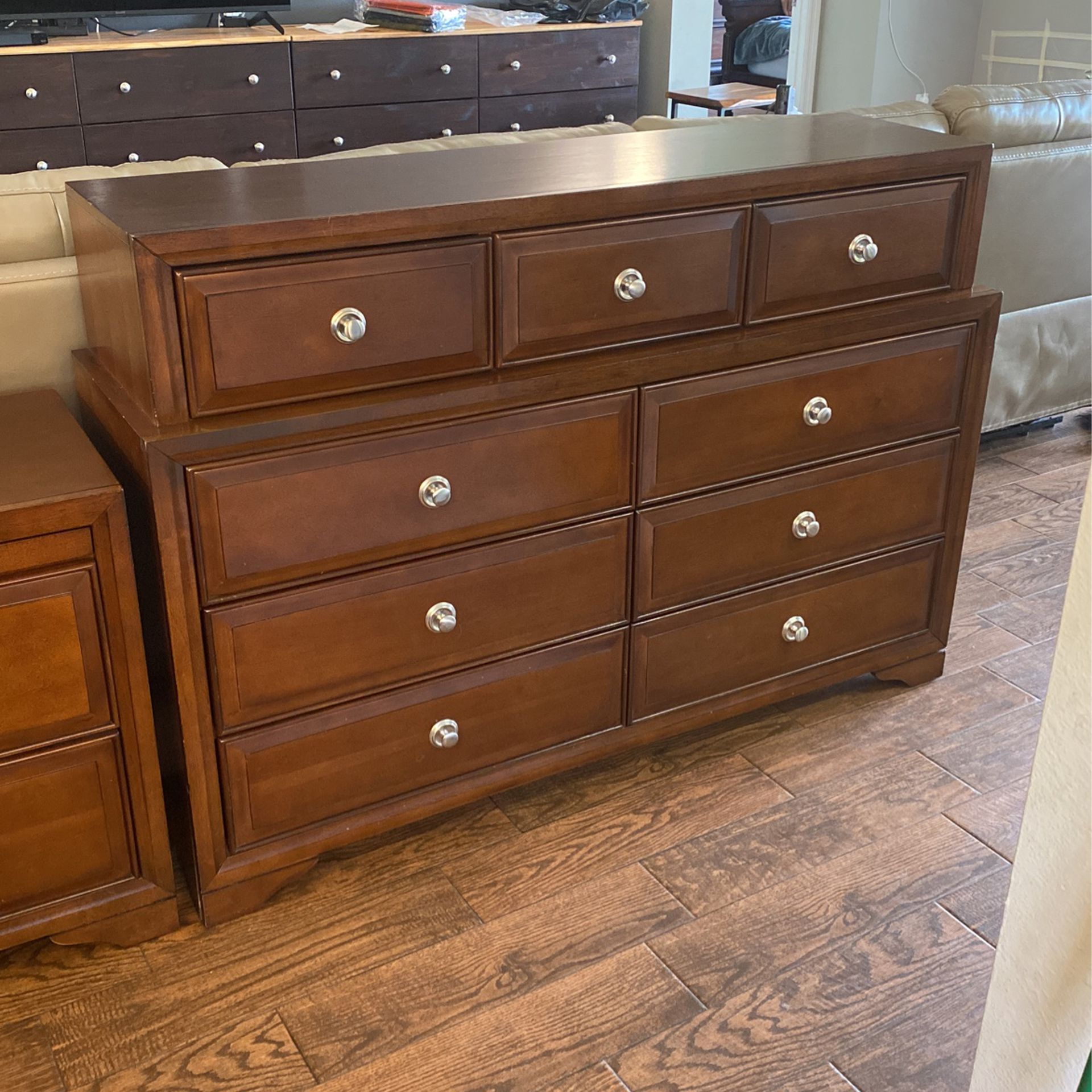 wood dresser and two nightstands 