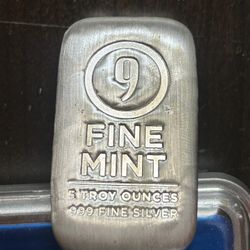 Genuine “9Fine Mint” Cast-Poured 5 Troy Ounces Pure .999 Fine Silver Bar
