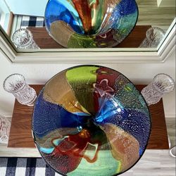 Colorful Round Glass Bowl  Hand blown 