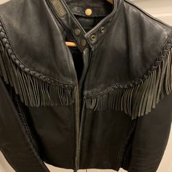 Harley Davidson Vintage Black Fringed, Real Leather Jacket