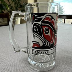 Canadian Indigenous Art 12 Oz Glass Mug, Bird Totem, Beer Glass, NEW Collectible!