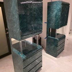 Postmodern Green Marble-Look - 4-Piece Bedroom Set 4 Pieces – Cabinets + Storage Bench