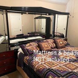Mirrored King Bed Frame Overhead Light Bridge (Mattress Not Included)