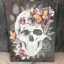 Canvas light-up Skull with Butterflies Print