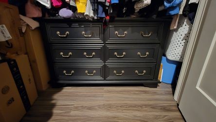 Farmhouse Dresser for Bedroom, 51.97'' Wide Wood 6 Drawer Dresser, Chest of Drawers with Roman Metal Handle, TV Stand for 60 inch TV, for Living Room,