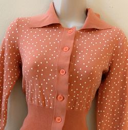 Coral Polka Dot Sweater Top (Small)