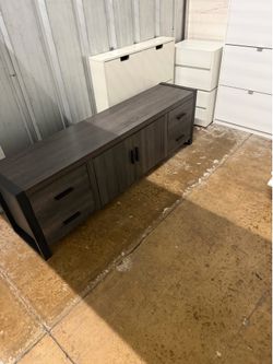 Gray wood metal dresser